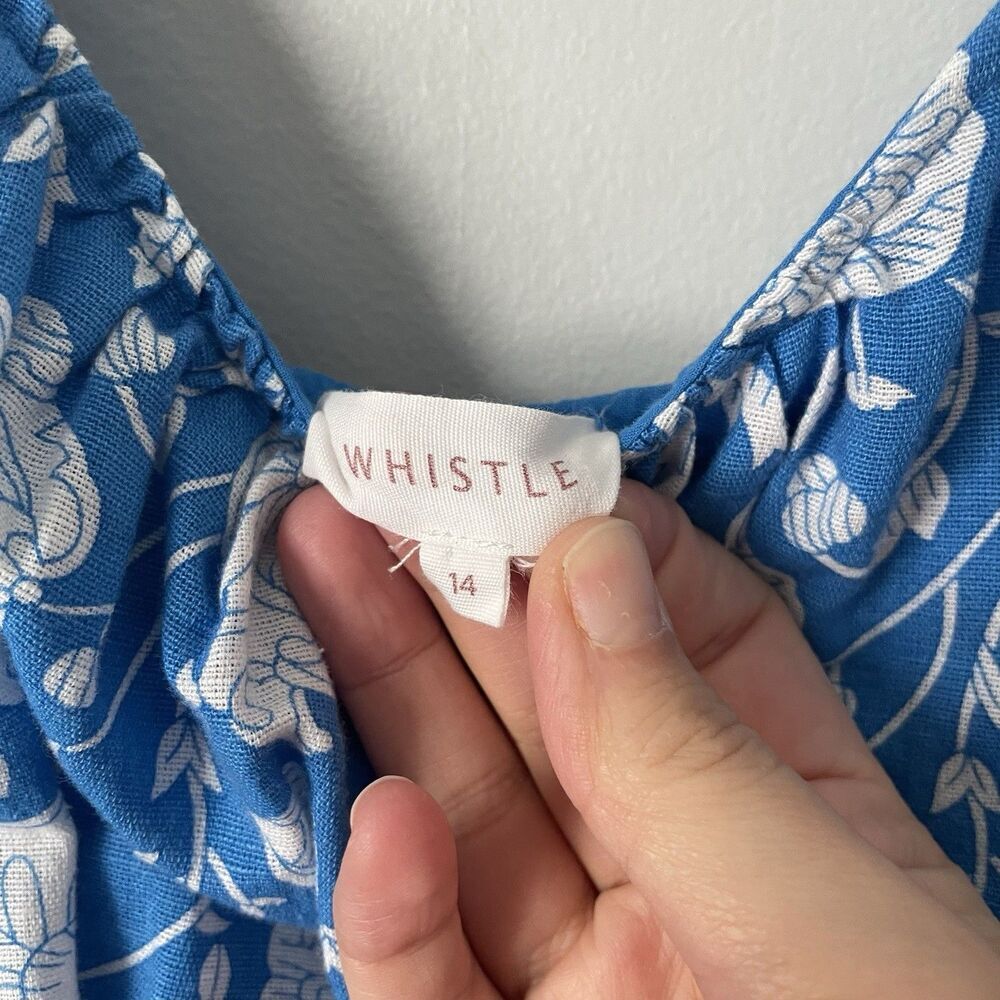 WHISTLE Boutique Maxi Dress Floral Pattern Blue Flowy Strapless Women's Size 14 - Picture 9 of 11